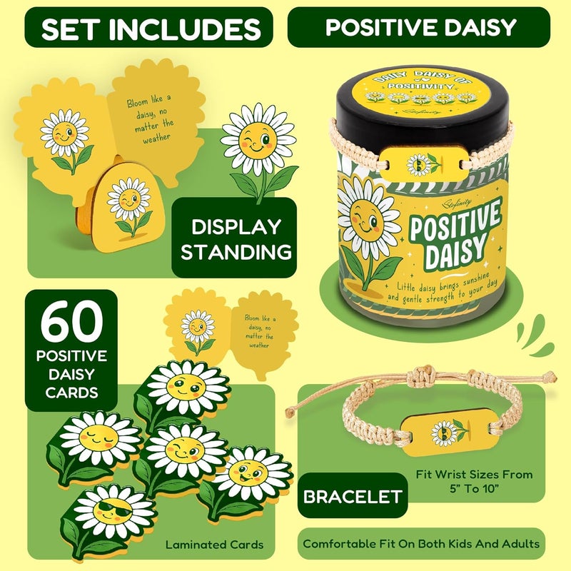 STOFINITY Positive Daisy Gifts For Women - Emotional Support Flowers For Teachers Appreciation Gifts, Jar of Positive Affirmations Cards For Teens, Inspirational Gift Cute Desk Accessories - Image 2